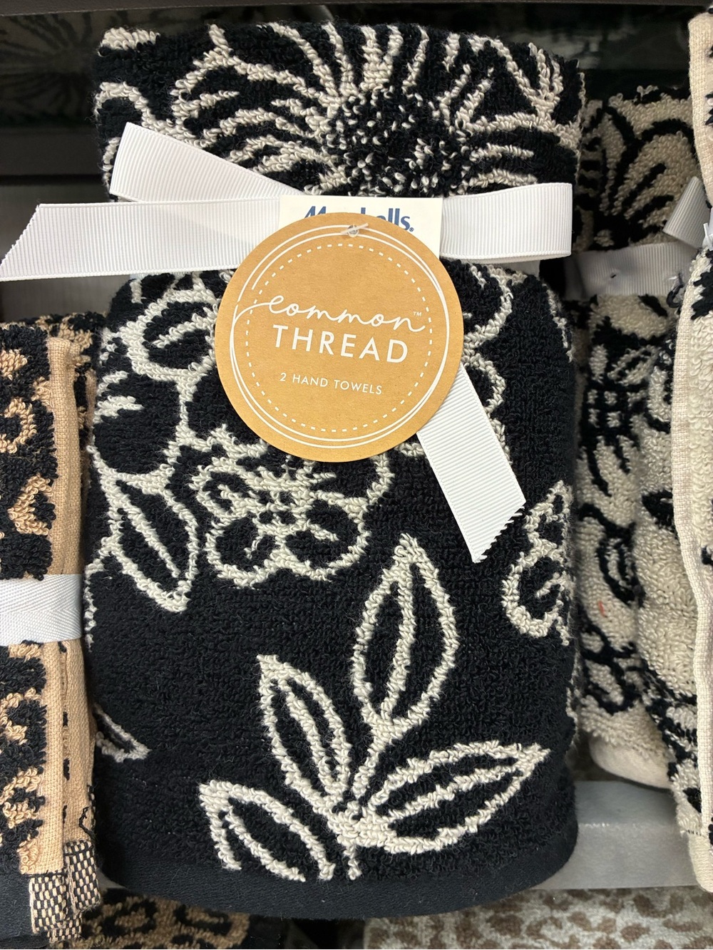 Common Thread Black & Cream Floral Hand Towels - 2 Pack